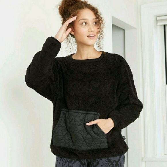 JoyLab Tops - Joy Lab High Pile Sharpa Pullover Kangaroo Pocket Black Medium NEW